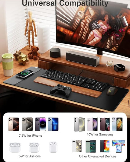 2-in-1 Mouse Pad with Magnetic Wireless Charging, Gaming Mouse Pad, 31.5"x15.8" Large Desk Mat for Laptop/Keyboard, Waterproof Smooth Surface, Non-Slip Base, No Adapter