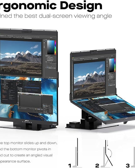Mobile Pixels Geminos T (2 x 24 inch) Dual Stacked Computer Monitor with All-inclusive Workstation, 65W USB-C Charging Touchscreen, 1080P Webcam&Speakers, USB-A/USB-C/HDMI, Ergo Design (2 Monitors)