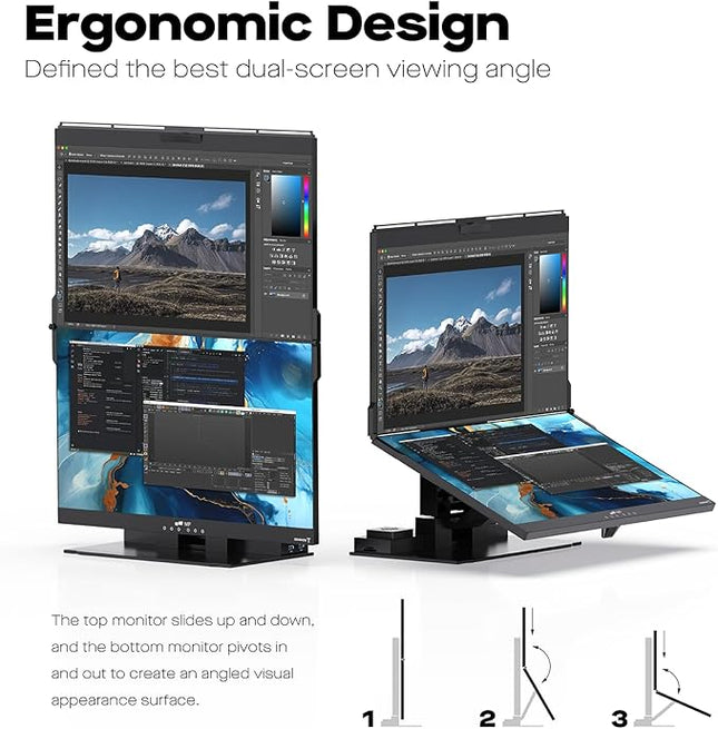 Mobile Pixels Geminos T (2 x 24 inch) Dual Stacked Computer Monitor with All-inclusive Workstation, 65W USB-C Charging Touchscreen, 1080P Webcam&Speakers, USB-A/USB-C/HDMI, Ergo Design (2 Monitors)