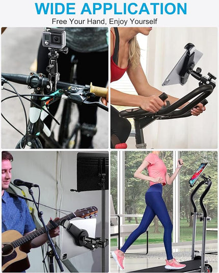 woleyi Large Tablet Mount Holder with 1/4" Screw Thread for Spin Bike, Treadmill, Microphone Stand, Tripod Adapter, Exercise Bicycle, Handlebar, for iPad Pro 13 Air & 9.5-14.5" Tablet, Gopro, Camera