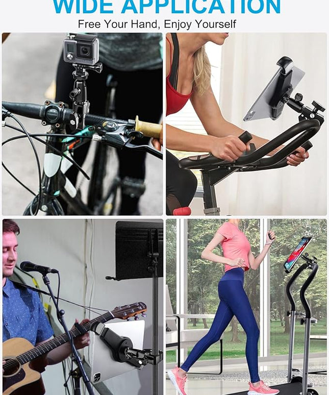 woleyi Large Tablet Mount Holder with 1/4" Screw Thread for Spin Bike, Treadmill, Microphone Stand, Tripod Adapter, Exercise Bicycle, Handlebar, for iPad Pro 13 Air & 9.5-14.5" Tablet, Gopro, Camera