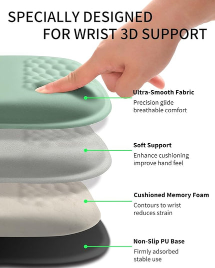 Hokafenle Ergonomic Wrist-Hugging Mouse Pad Wrist Support, U-Shaped Holding Wrist Rest Mousepad for Carpal Tunnel Pain Relief with Cushioned Memory Foam Slope Massage Bulge (10.2x8.3 in,Light Green)