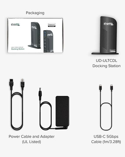 Plugable USB-C Triple Monitor Docking Station: 13-in-1 Laptop Dock with 100W Charging for Mac (DisplayLink Driver Required), Windows, Chrome, 3 HDMI, Gigabit Ethernet, SD, USB-C 20W, 4 USB - UD-ULTCDL