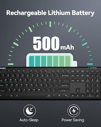 TECKNET Bluetooth Keyboard Rechargeable, 4-Device (2.4G+BT) Wireless Keyboard, Full Size Computer Keyboard with Stand, Ultra-Slim Quiet Typing, for PC/Laptop/Smart TV/Phone/Tablet, 12 Hotkeys
