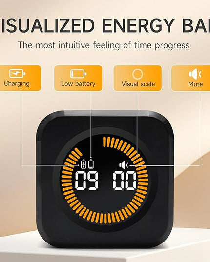 Exlliy Rotating Productivity Timer 5, 25, 10, 50 Minutes Preset, Desk Cube w/Gravity Sensor for ADHD, Mute Functions, Ideal for Work, Study, Kitchen, Back to School (1, Black)