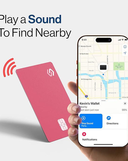 SPOTMINDERS Valentines Day Gifts for Her Apple MFi Certified Credit Card Wallet Tracker PRO Pink (iOS Only) 0.07in Works with Apple Find My Rechargeable Tracking Card for Women IP68 Slim Item Finder