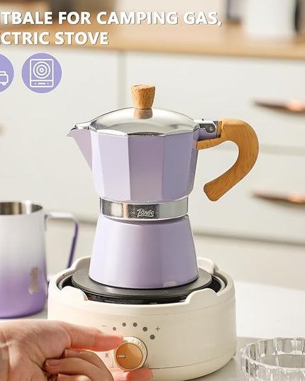 Bincoo Cute Espresso Maker Stovetop - Small Moka Pot 2 Espresso Cups/120ML,Espresso Pot Italian Coffee Maker for Home Camping Cafe Office (Purple)