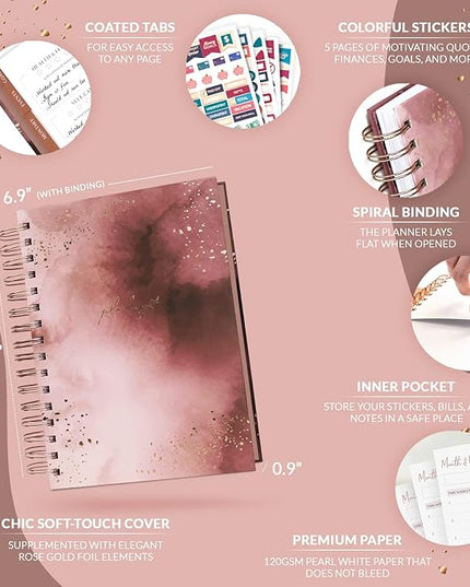 PLANBERRY Hourly Schedule Planner Premium – Undated Weekly Organizer with Time Slots & Monthly Budget – Time Management, Goal Setting, to-Do List & Habit Tracker –6.9″x8.5″(Rose Gold)