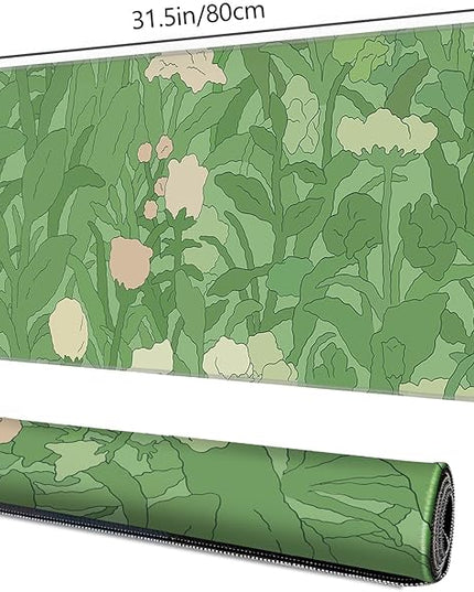 Galdas Gaming Mouse Pad XXL XL Large Long Extended Big Mousepad Non-Slip Rubber Keyboard Mouse Pad with Stitched Edges for Laptop Home Office (31.5x11.8x0.08 Inch) -Green Leaf
