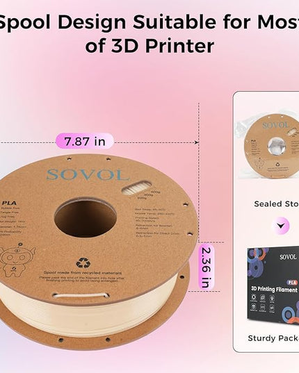 Sovol 3D Printer Photosensitive Filament Single Color Light Change PLA 1kg (2.2 lbs) Spool 3D Printing Materials, Dimensional Accuracy +/- 0.03 mm, 1.75 mm, Light Change Purple