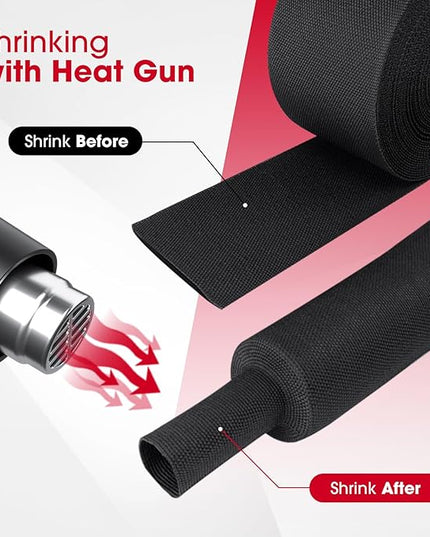 3/4" - 18 feet High Temp Heat Shrink Wire Loom, 2 to 1 Ratio Braided Heat Shrinkable Fabric Wire Management Sheath Sleeving