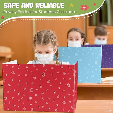 Sherr 50 Pcs Privacy Boards Bulk for Student Classroom Desk Divider Trifold Table Desk Privacy Panel Folders Screen Partition for Christmas School Teacher, 15.8x13.4x11.81 Inch(Stationery Style)