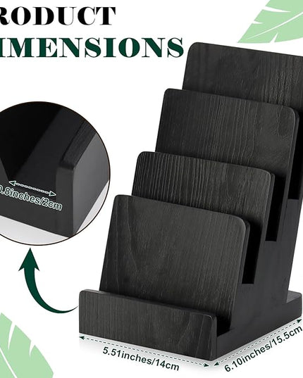 2 Pack 4 Tier Wood Brochure Holder Stand 6 x 9 inch Black Literature Holder Flyer holder for 5.5 x 8.5 inch 5 x 7 inch Booklets Pamphlets Menus Magazines Multi Purpose Organizer