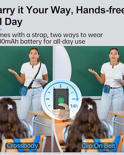 Moman Voice Amplifier for Teachers with Wireless Lavalier Microphone, Zero Whistling, Low Latency, Portable Meagaphone Speaker Mic for Classroom Meeting