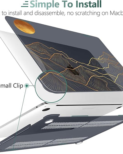 DONGKE Compatible with MacBook Pro 13 inch Case 2024 2023-2020 Release A2338 M2/M1 A2251 A2289 with Retina Display & Touch ID, Plastic Hard Shell & Keyboard Cover & Screen Film - Abstract Mountain