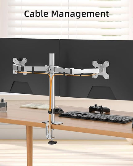 Suptek Dual Monitor Desk Mount, Adjustable Dual Monitor Arm for 2 Monitor Screens up to 42 inch, Extra Tall 15.75" Pole Monitor Stand for Desk, Holds up to 22 lbs,Silver(MD9442LS)
