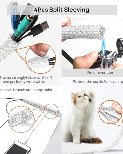 193 PCS Cable Management Kit - 4 Cable Sleeve, 57 Self Adhesive Cable Clips, 12 Hanging Strips, 12 Cable Organizer Straps and 100 Fastening Cable Ties for TV Computer Under Desk (White)