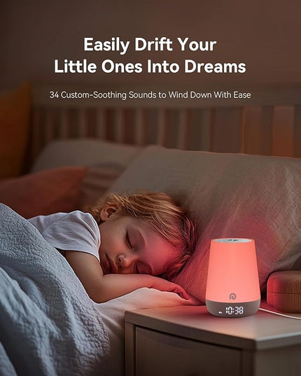 Dreamegg Sound Machine Baby - White Noise Sound Machine Baby With Night Light, Ok to Wake Alarm Clock, 34 Soothing Sounds, Sleep Trainer, Routine Builder, App Control for Kids Nursery Sleeping Bedroom