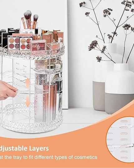 ZHIAI 360 Rotating Makeup Organizer, Large Capacity Cosmetics Organizer for Perfume Holder Organizer Countertop, DIY Adjustable Bathroom Makeup Carousel Holder Rack, Clear Diamond
