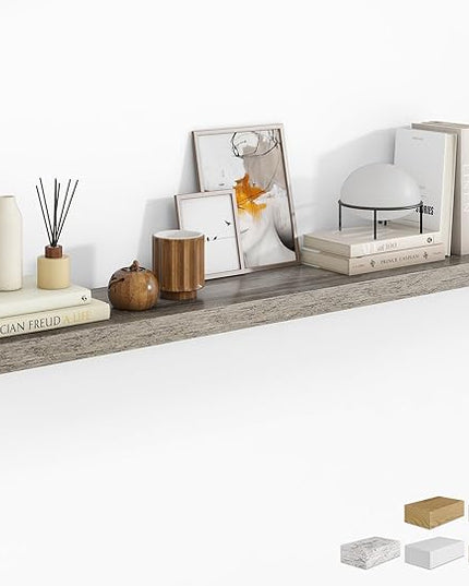 RICHFOCUS 72Inch Floating Shelves for Wall 1 Pack Shelves for Bedroom|Kitchen|Bathroom Wall Mounted Rustic Wood Floating Shelf with Invisible Brackets for Books|Storage|Decor, Grey