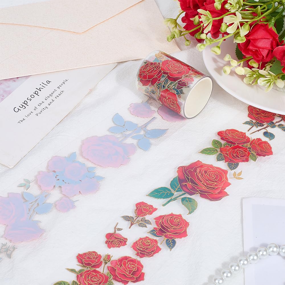 CRASPIRE Red Flower PET Tape Floral Decorative Tape Rose Blossom Junk Journal Clear Transparent Masking Tape for Journaling Scrapbooking Planner Crafting Diaries Art Supplies Decoration