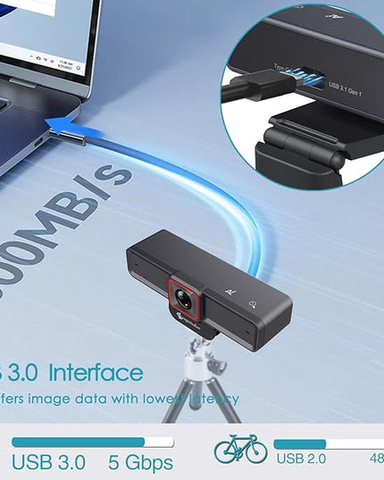 Angetube 4K AI Webcam: AI-Tracking Web Camera Dual AI Noise-Cancelling Microphones - HDR-Enabled, USB 3.0, Remote Control, Sony_Sensor, Adjutable Field of View, Work with Teams, Zoom, Webex
