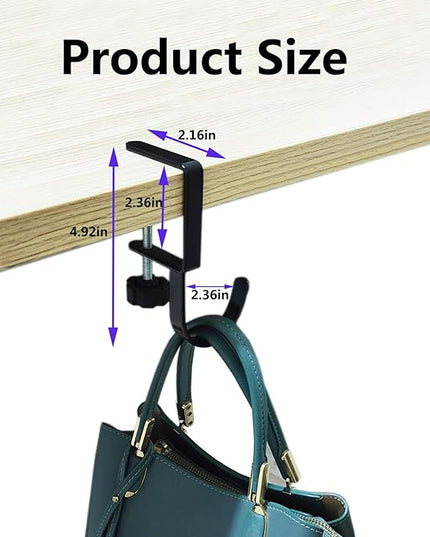 KISOY 1 Pcs Purse Hook for Table Handbag Hangers Purse Hanger for Desk Bag Hooks for Tables can Hook Bag Purse Heavy Duty Foldable Purse Holder for Table Floding (Right-J Type Hook), Black