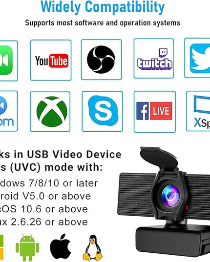 Webcam with Microphone & Privacy Cover, 1080P HD Web Computer Camera, USB Plug and Play Laptop PC Desktop Camera, Works with Zoom, Skype, Teams, Video Conferencing/Recording/Streaming