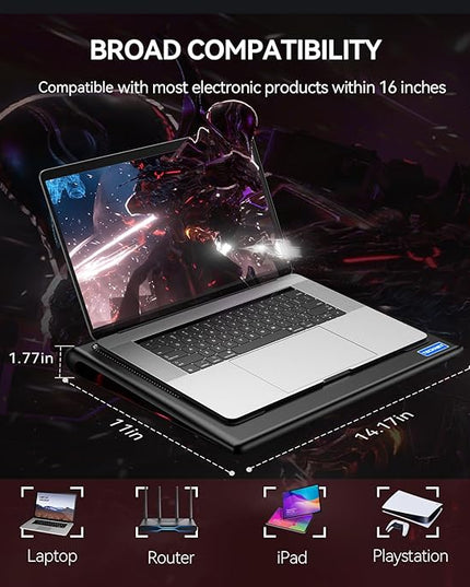 TECKNET Laptop Cooling Pad - 12"-15.6" Laptop Cooler, Powerful Cooler and Ultra Quiet for Gaming Laptops Pad, 2 Wind Speed Adjustable, USB A & C Powered Cooler Stand with Laptops Fan LED (Red)