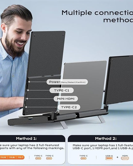UK BONITOYS Laptop Screen Extender, 14" FHD 1080P Laptop Monitor Extender, Stretchable Base and Detachable Screen, Plug & Play, Triple Screen Extender Compatible with Windows, Mac, Chrome