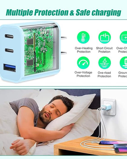 [2-Pack]iPhone 17 Charger Block,35W 3-Port Fast USB C Charger Block Wall Plug Multiport USB C Wall Charge Block for iPhone 17/17 Air/ 17 Pro/17 Pro Max/16/15/14/13/12, iPad Pro/iPad Air,iPad mini,iPad
