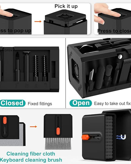 VICHYIE Keyboard Cleaning Kit with Brush, Computer Laptop Cleaner Kit, Phone Cleaning Tool, Multi-Function Cleaner Kit for Earbuds, Cellphones, PC, Screens, Camera Lens, Electronics Devices (Black)
