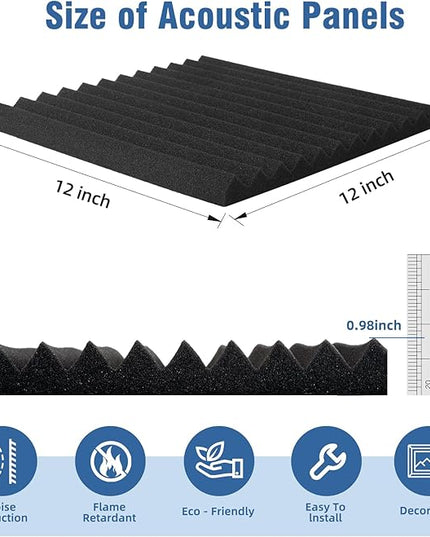 100 Pack Acoustic Panels 1 X 12 X 12 Inches - Acoustic Foam Studio Foam Wedges High Density Panels Soundproof Wedges Charcoal …