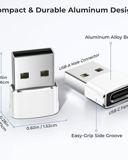 Basesailor USB to USB C Adapter,USBC Female to USB A Male Adapter,Type C Converter Charger for iPhone 17 Pro Max,16 15,Apple Watch iWatch S11 S10 SE,AirPods 3,iPad mini Air,Samsung Galaxy S25,White