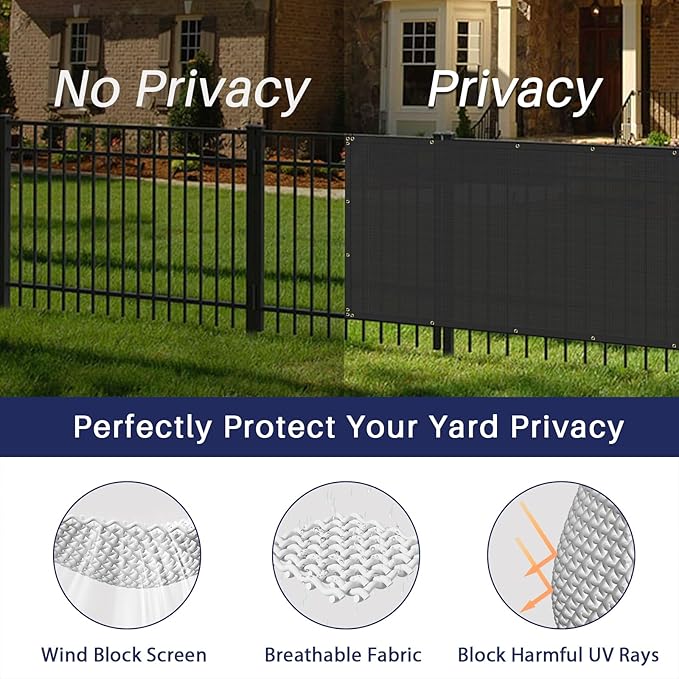 Windscreen4less Privacy Fence Screen Heavy Duty Windscreen Fencing Mesh Fabric Shade Net Cover with Brass Grommtes for Outdoor Wall Garden Yard Pool Deck, 6'x247' Black