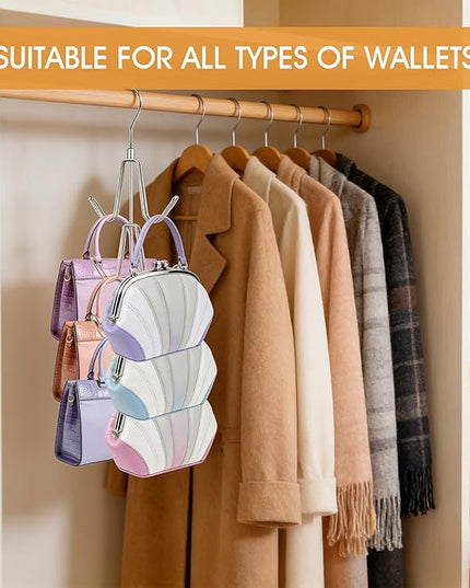 Purse Hanger Organizer for Closet, Space Saving Metal Hook Rack for Handbags, Belts, Ties, Scarves, Keep Items Visible & in Shape, 360° Swivel Storage Hanger, Silver
