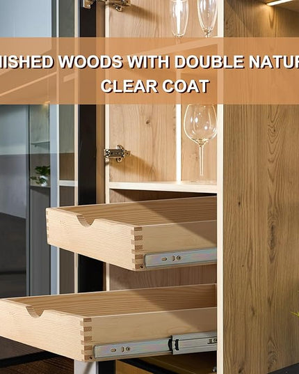 Menkxi 2 Set Pull out Tray Cabinet Organizer Wooden Pull Drawers storage Slide out Pantry Shelf for Base Cabinet Kitchen Gentle Close Fully Assembled Accessories(Wood Color,21'' X 21'' X 3'')
