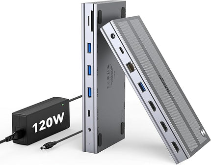 4URPC Laptop Docking Station Triple Display with 120W Power Adapter, Displaylink Docking Station 3 Monitor for MacBook/Mac mini M4, Windows(3 HDMI, 5 USB, Ethernet, SD/microSD)