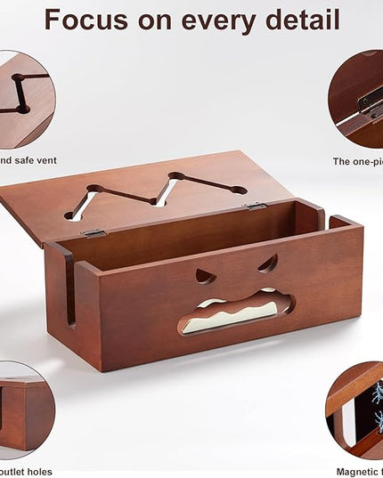 Large Cable Management Box,Cord Organizer Box with Cable Sleeves and Cable Tie,Wooden Cord Hider Box for Wires on Floor,Power Strip Hider for Home,Office,Under Desk