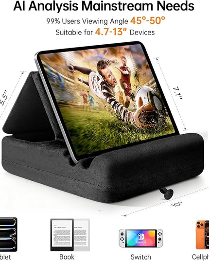 TpeeTeek Tablet Pillow Stand with Storage, Foldable iPad Holder for Lep, Bed, Sofa, and Desk - Soft Pad Dock with Pocket and Stylus Mount Compatible with 4-13" iPad Pro/Air/Mini, Galaxy Tab, Kindle