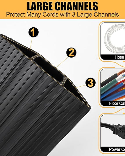 6.5Ft Cord Cover Heavy Duty Cable Protector 3 Channels Contains Cords, Cables and Wires, Easy to Unroll-Conceal Wires of Home, Office, Warehouse, Workshop, Concerts or Other Outdoors Surround (6.5Ft)