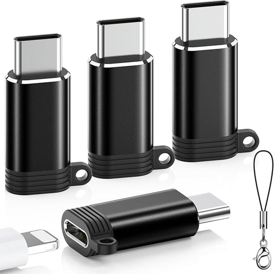 Lightning to USB C Adapter 4 Pack, Fast Charging & Data Sync for iPhone 15/16/17 Pro/Pro Max, Charger Adapter Accessory (Not for Audio/OTG)-Black
