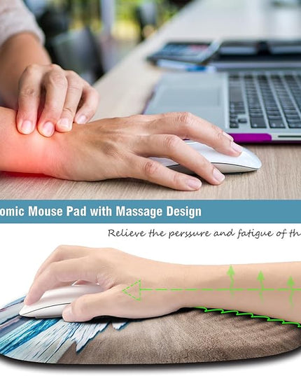 Sunset Mouse Pad, Ergonomic Mouse Pad with Wrist Rest Support, Non-Slip PU Base Desktop Mousepad for Pain Relief, Computer, Office & Home, Beach