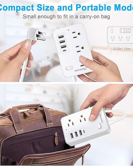 20 FT Extension Cord with Multiple Outlets, Asamoom 20 ft Surge Protector Power Strip with 6 Outlets with 4 USB Ports(1 USB C)，Flat Plug with Long Cord 1700 Joules Protection for Home Office White