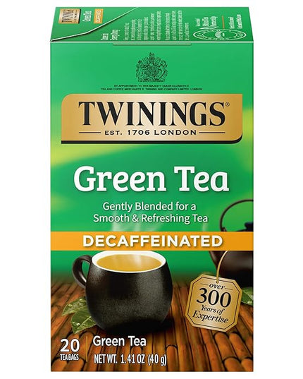 Twinings Decaffeinated Green Tea Individually Wrapped Bags, 20 Count (Pack of 1), Smooth Flavour, Enticing Aroma, Enjoy Hot or Iced, 20 Teabags