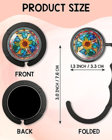 YAZMEEN Stained Glass Initial Foldable Purse Hook for Table, Stained Glass Letter X, Women's Handbag Hanger Holder, Portable Purse Table Hanger, Funny Desk Hook Gifts for Mom Wife Sister Friend BFF