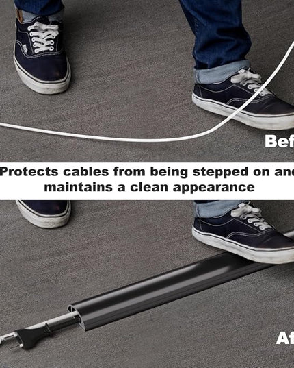 Kneelisa 6FT Side-Open Extension Cord Covers for Wires on Floor,Silicone Power Cable Protector Cord Hider Management Strip,Hide Electric Wire on Carpet,Chord Runner Protective Safety Wiremold,Black