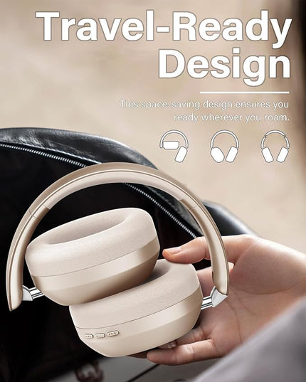 Wentronic Y05 Bluetooth Headphones Wireless Over Ear Noise Cancelling with Microphone 48 Hours Playtime, High Sound Quality Foldable Soft EarpadsHeadphones for Travel-Starlight