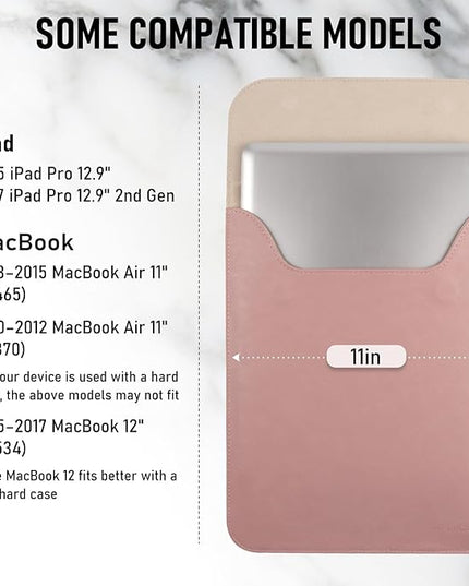 Allinside 11-12 inch Laptop Sleeve Case Compatible with MacBook Air 11 2010-2015/MacBook 12 2015-2017, Waterproof PU Leather Laptop Sleeve Bag Protective Vertical Case Cover, Pink