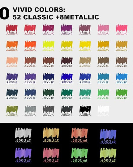 WINSONS 60 Colors Acrylic Paint Markers, Dual Tip with Fine Tip and Brush Tip Pens for Rock Painting Supplies, Canvas, Wood, Calligraphy, Metal, Ceramic, Glass, DIY Crafts Art Supplies Kit